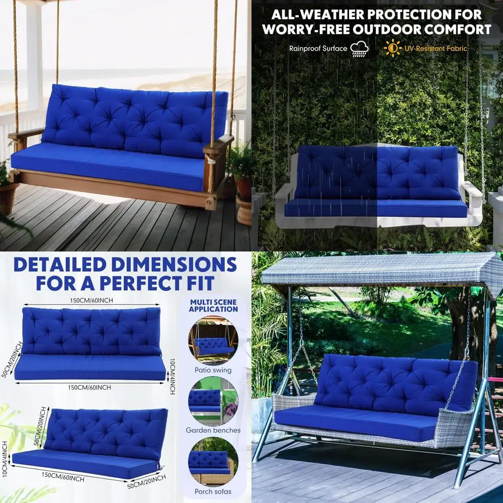 

Waterproof Outdoor Swing Cushion, 60x40x4 Inches, Navy Blue, Split Design for 2-3 Person Porch Swing