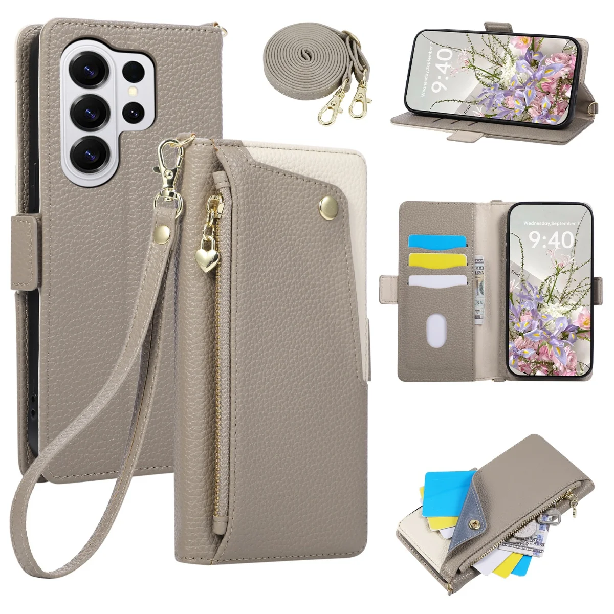 Crossbody Wallet Card Slots Case for Samsung Galaxy S26 S25 Ultra S24 S23 FE S22 Plus A17 A37 A57 A16 A36 A56 A15 A35 A55 Cover