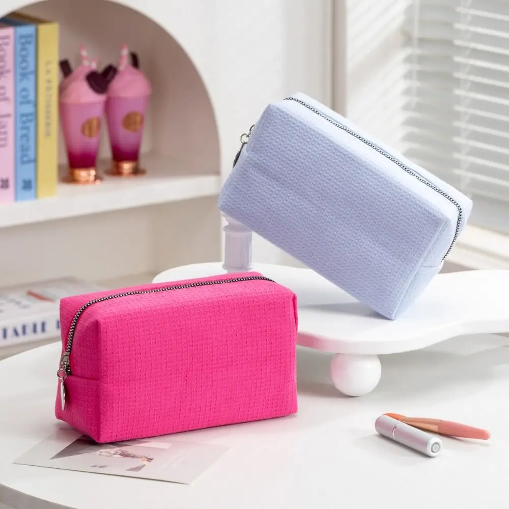 High Quality Solid Color Makeup Bag Square Smooth Zipper Cosmetic Bag Toiletry Bag Home Travel