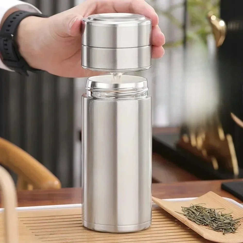 Premium Ceramic Liner Tea Thermos Bottle Teas Separated Cup Black 316 Stainless Steel Thermos Tea Cup Separates Tea and Water