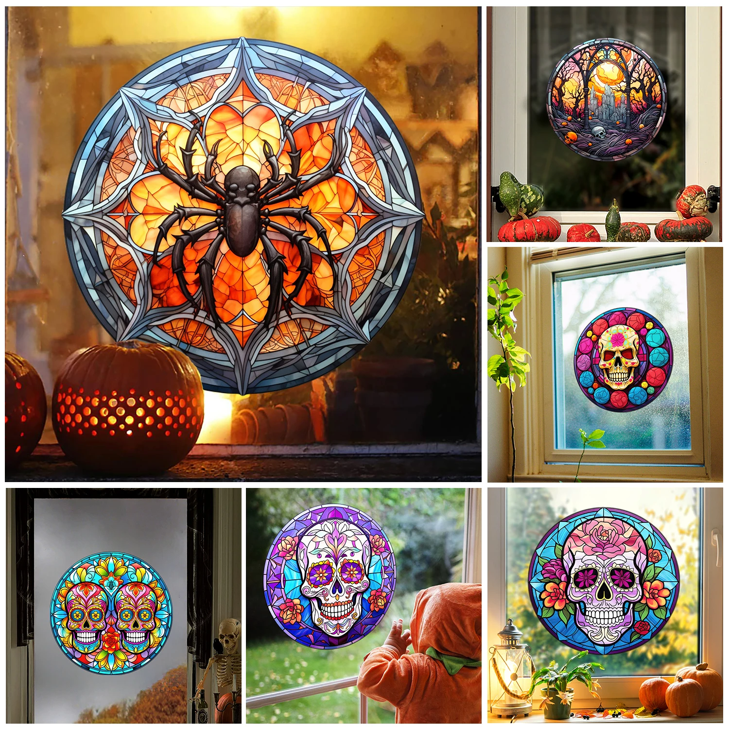 30 Styles 30/40cm Halloween Decor Suncatch Rainbow Window Privacy Film Sticker Glass Static Cling UV No Glue Protection Film