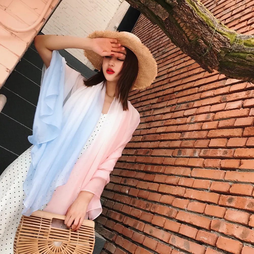 

Gradient Color Women's Uv Protection Chiffon Silk Scarf Light Blue Pink 170x145cm Summer Breathable Lightweight Shawl