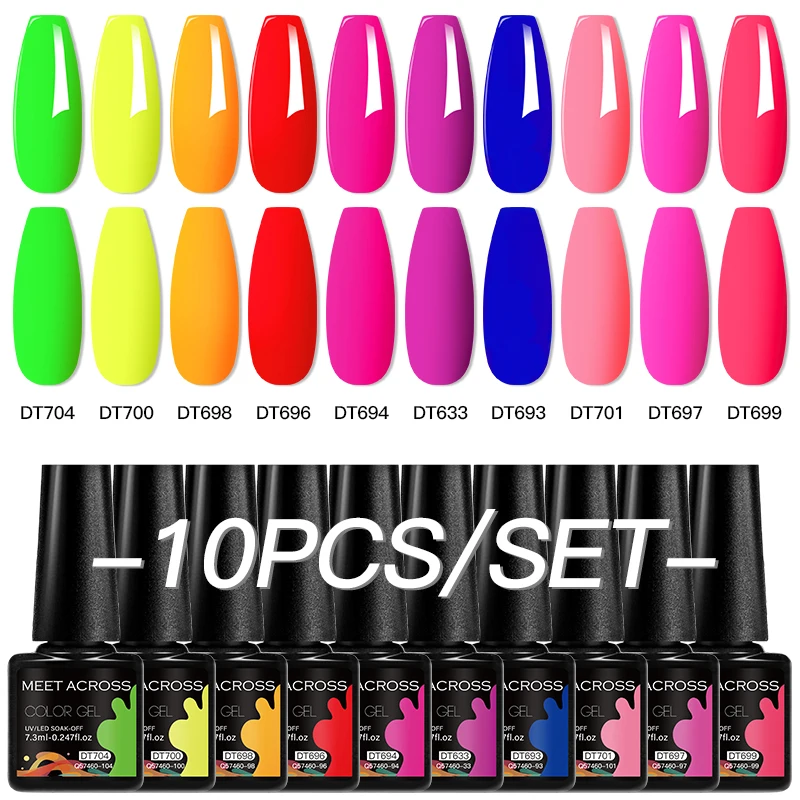 Meet across Set de vernis à ongles gel coloré 10 pièces Blanc Noir Rouge Glitter manucure semi - permanent trempé gel vernis manucure set