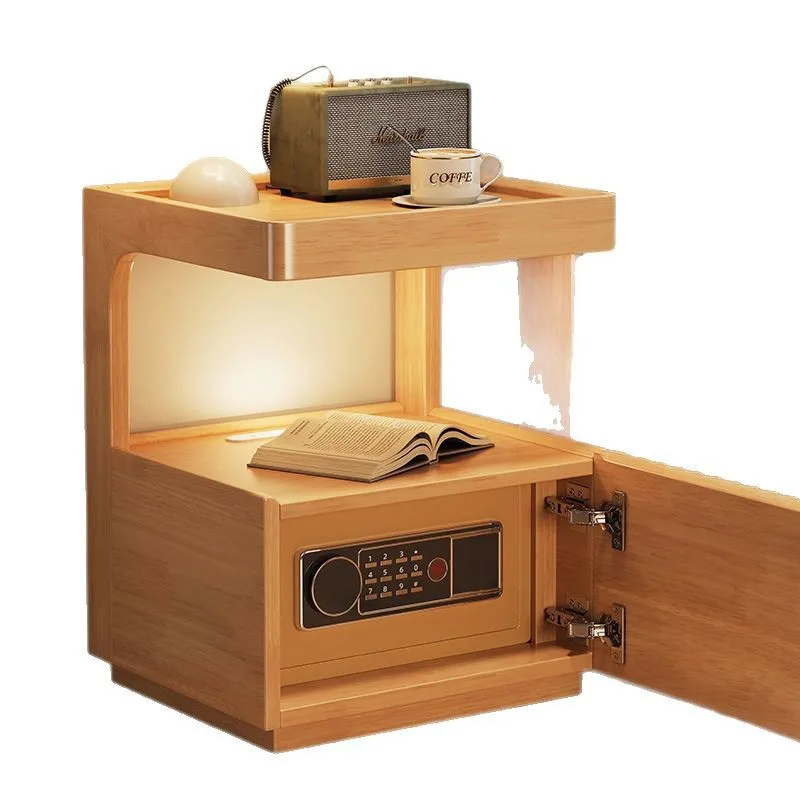 Solid wood bedside table hidden safe integrated simple modern bedroom household small apartment storage locker