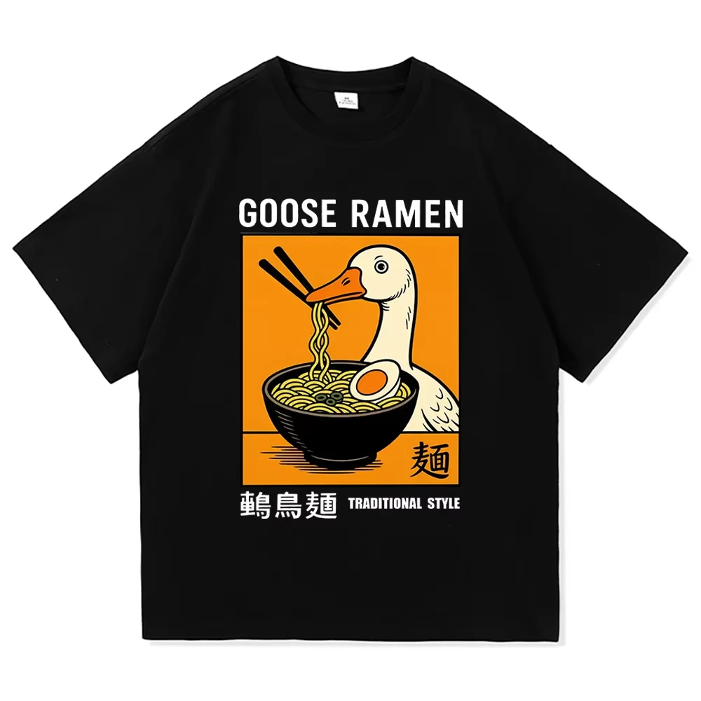 Japanese Vintage Goose Ramen T Shirt 2026 Funny Cat Fashion Men/women Clothing Harajuku High Quality Tops Cotton TShirts