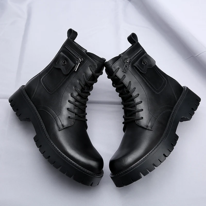 Fashion White Boots For Men New British Style Platform Motorcycle Boots Good Quality Casual Men’s High Top Leather Shoes Punk