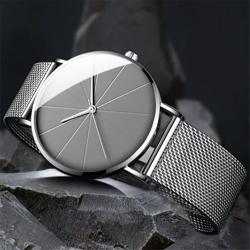 1pc 2022 Minimalist Men's Fashion Ultra Thin Watches Simple Men Business Stainless Steel Mesh Belt Quartz