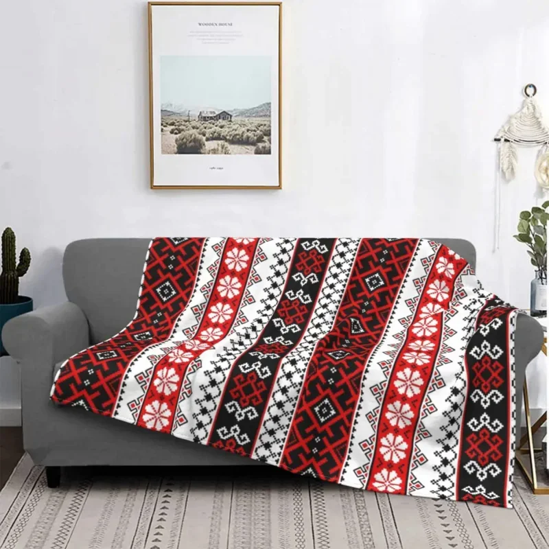 

3D Printed Fleece Bold Colorful Ukraine Style Embroidery Throw Blanket Warm Flannel Bohemian Blanket for Bedroom Home Sofa Quilt