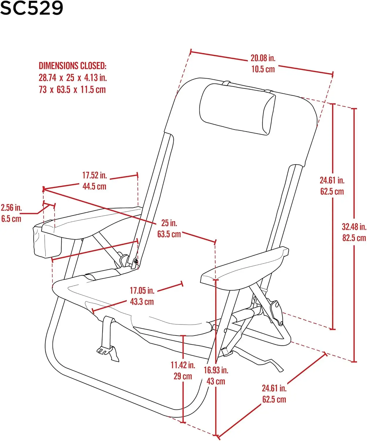 Uitrusting Strandveters Opklapbare Strandstoel, Marine, 44.7 "X 25.5" X 26.5"