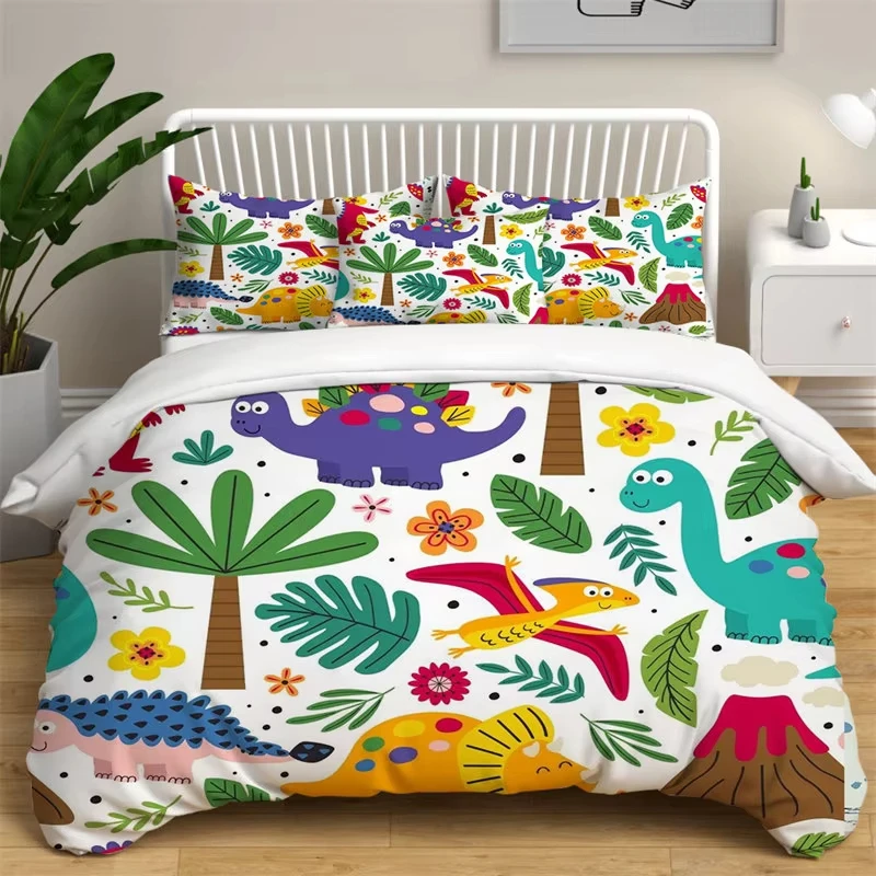 3D Small Dinosaur Duvet Cover Cute Cartoon Animal Bedding Set King Single For Kids Child Teen Room Deocr Microfiber Quilt Cover