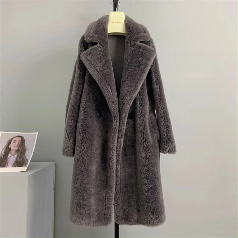 Teddy bear New Korean version 2025 Autumn Winter Alpaca fur Coat Women's 100% Australian wool Coats Female Long Parkas Overcoat