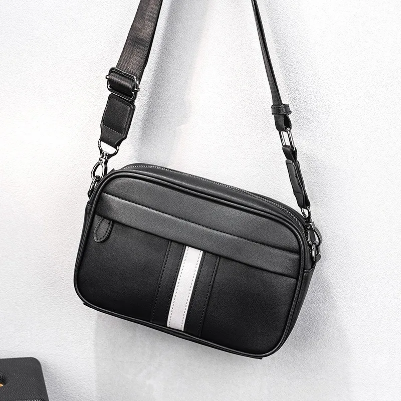 2026 New Men's Crossbody Bag Fashion Striped Shoulder Messenger Bag Men Casual Square Crossbody Bags Soft PU Leather Handbag