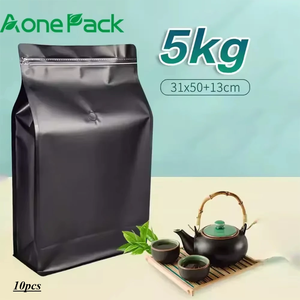 

10pcs Resealable 5kg Ziplock Coffee Bean Powder Aluminum Foil Packaging with Valve Pet Dry Food Flat Botton Storage Bag