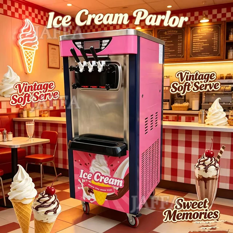Commercial Ice Cream Machine,Large Output Yield, Three Flavors Countertop Soft Serve Ice Cream Maker,Shortage Alarm