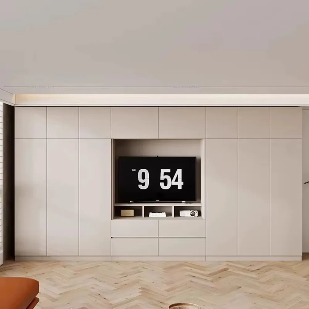 Aluminum Alloy Honeycomb Panel TV Cabinet-Custom-made Modern Full-wall Integrated Storage Unit for Bedroom and Living Room