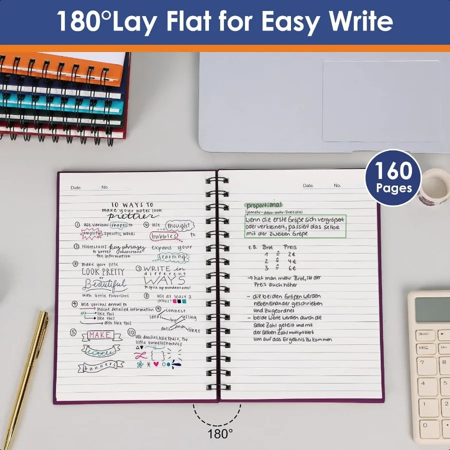 Cuaderno espiral de tapa dura para trabajo, cuadernos en espiral A5, 160 páginas, 5,5x8,5 pulgadas, diario pequeño para la escuela y regalos, colores surtidos, 6 uds.