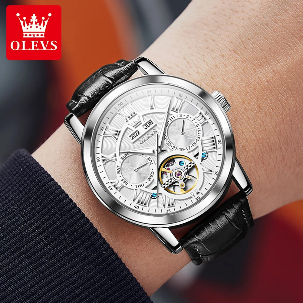 OLEVS 6668 Men Watch Classic Fashion Hollow Men's Mechanical Watch Roman Scale Waterproof Luminous Automatic Date Men Watch