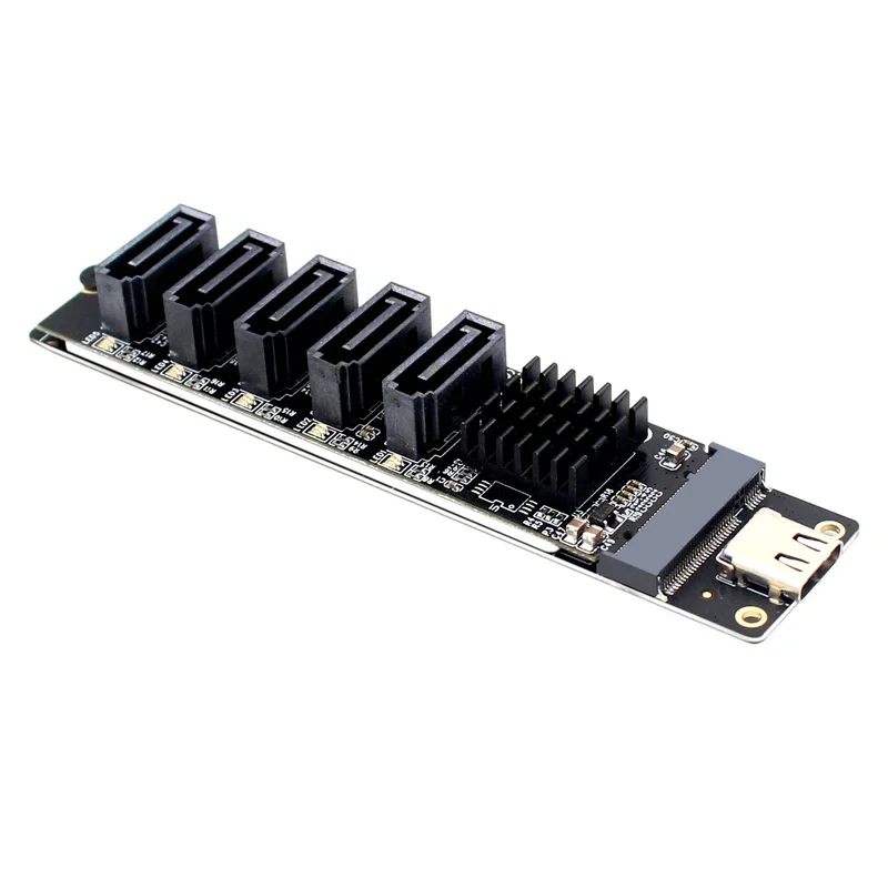 

Карта расширения SATA Riser Type C на 5 портов SATA 3.0, 6 Гбит/с, конвертер USB C в SATA3.0 для компьютера, чип JM575 + JMS580