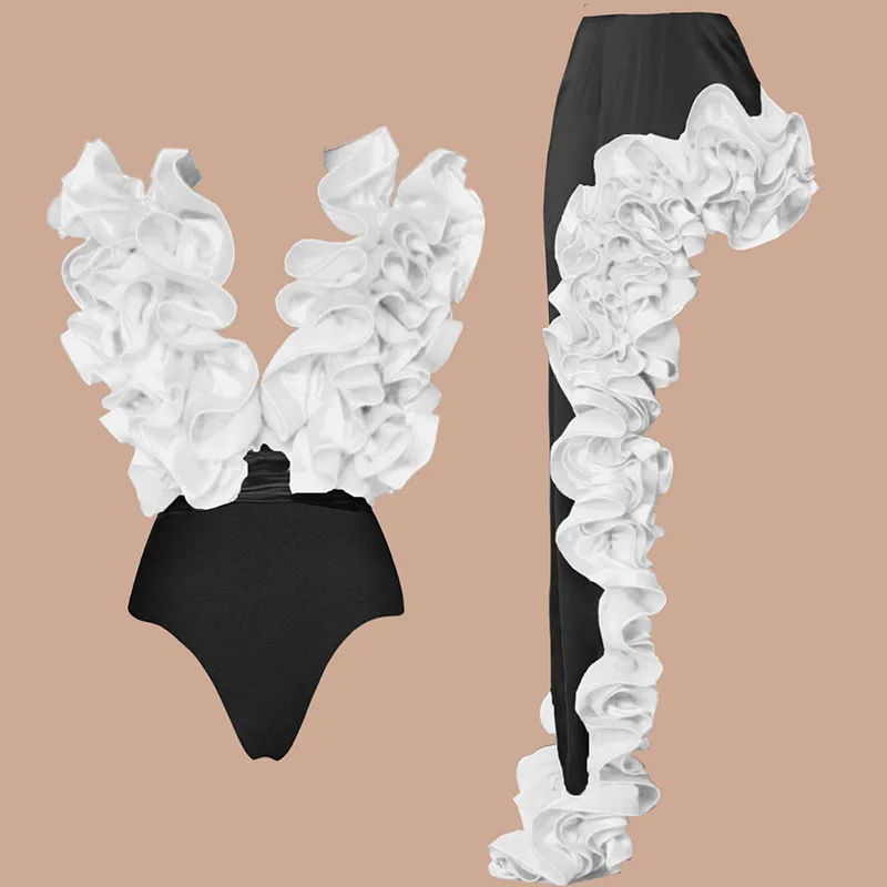 

Женский кружевной купальник с v-образным вырезом, боди из двух частей, комплект бикини, пляжный стиль, макси, нерегулярное платье, юбка, однотонный купальник