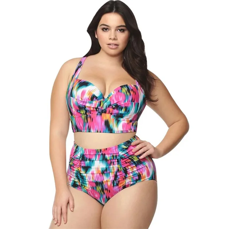 Plus Size Curvy Women 2026 New Sexy High Waisted Tummy Control 2 Piece Bikini Swimsuit 5XL Beachwear