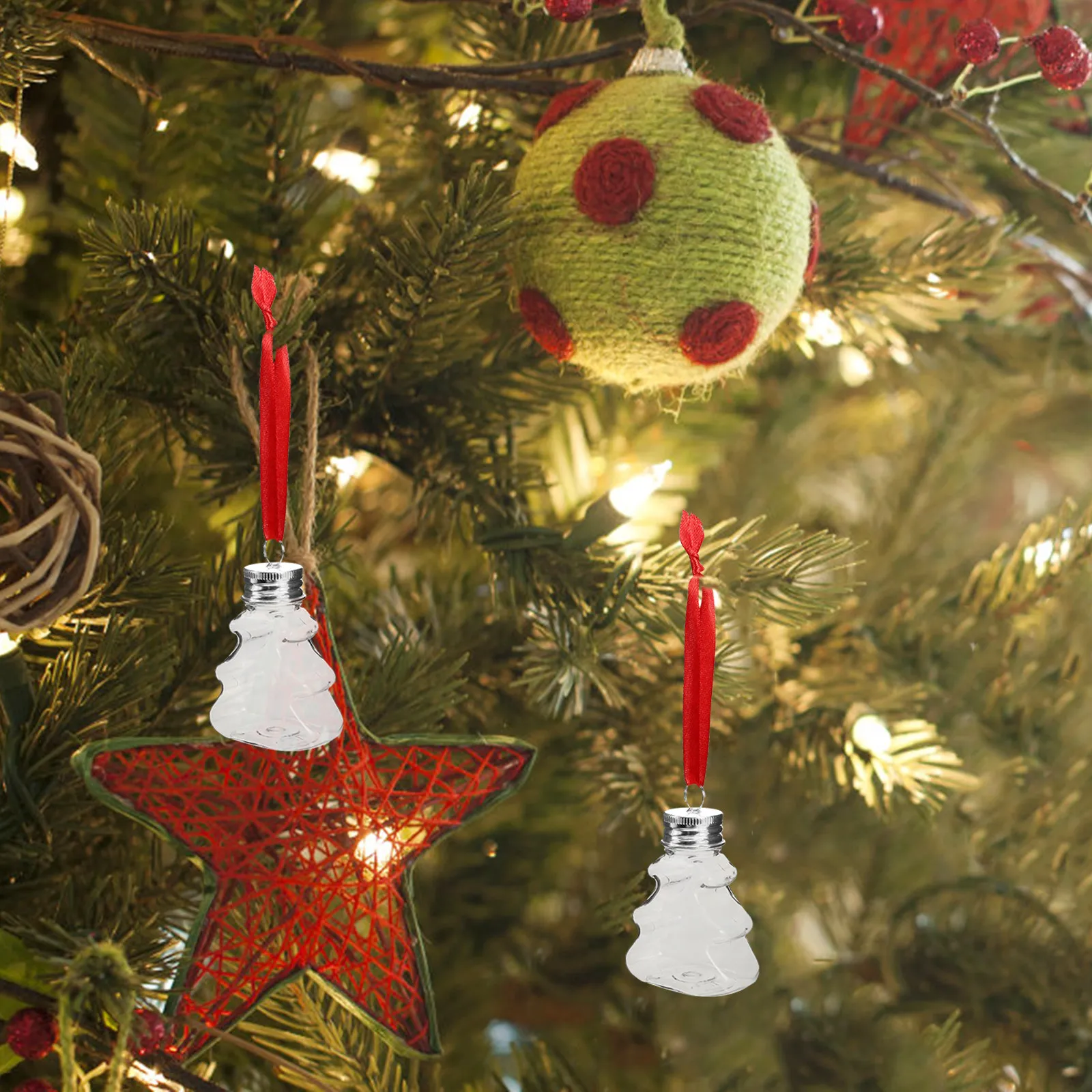 12Pcs Clear Pet Plastic Xmas Drink Balls 50Ml Shatterproof Christmas Tree Ornament Bottles Leakproof Aluminum Cap Fillable