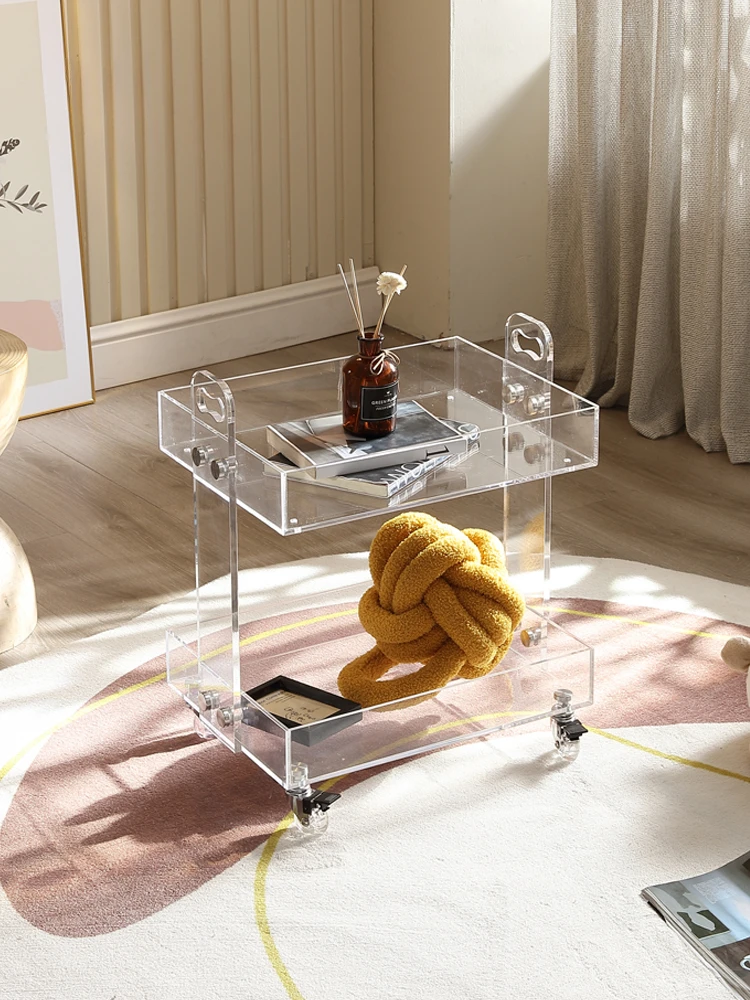 

Acrylic edge few corners few ins wind transparent movable trolley bedside table Internet celebrity coffee table storage rack