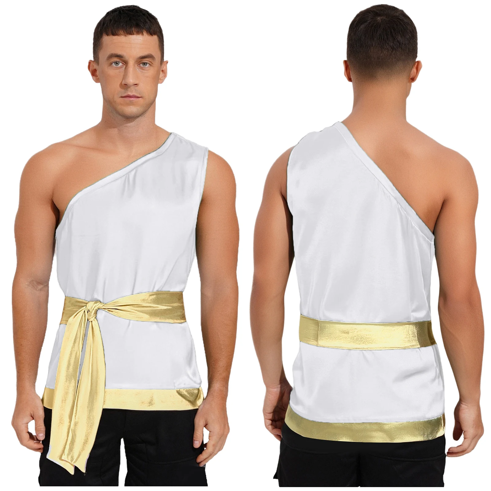 

Men Carnival Ancient Greece Prince Cosplay Top With Waist Belt Satiny Shirt Top for Worship Medieval Roman Warrior Halloween Top