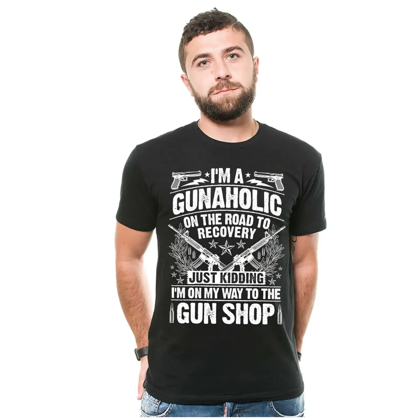 I'm A Gunaholic T Shirt Funny Pro Gun 2nd AmendmenT Rifle vintage Washed Top For Everyday Wear Comfortable homme fashion