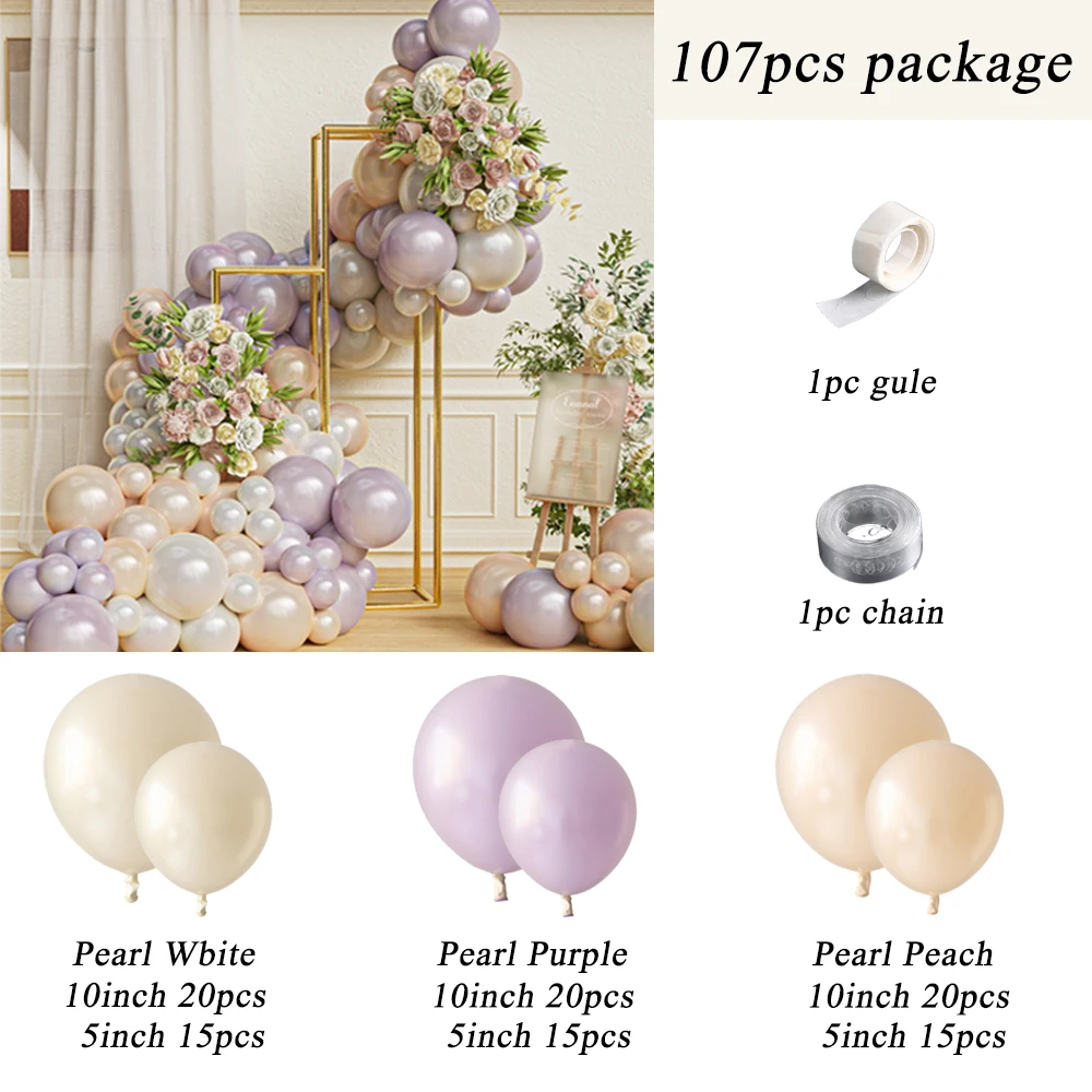 107pcs Pearl White Boho Wedding Balloon Garland Arch Sand White Purple Nude Pink Balloons Bridal Birthday Party Baby Shower Deco