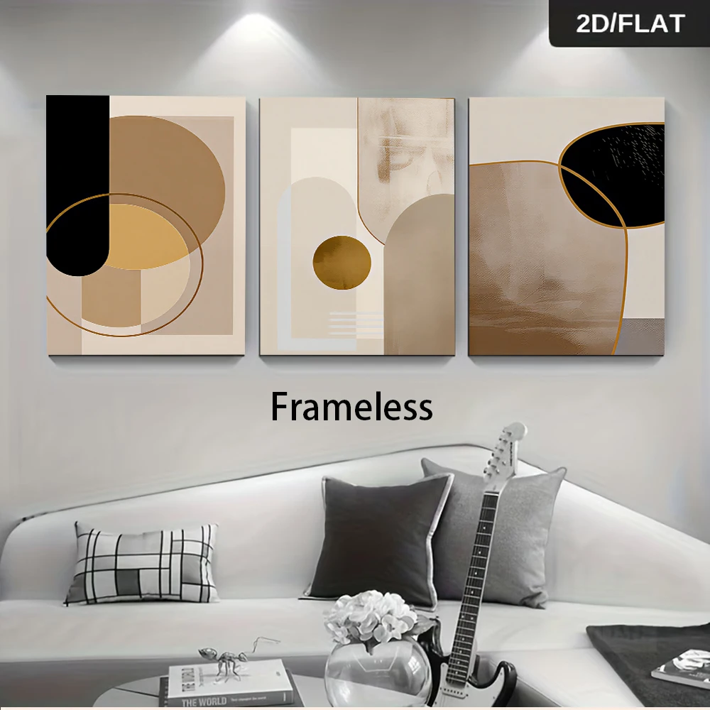 1 set of modern minimalist abstract geometric triptych frameless decorative paintings, living room sofas, background walls, home