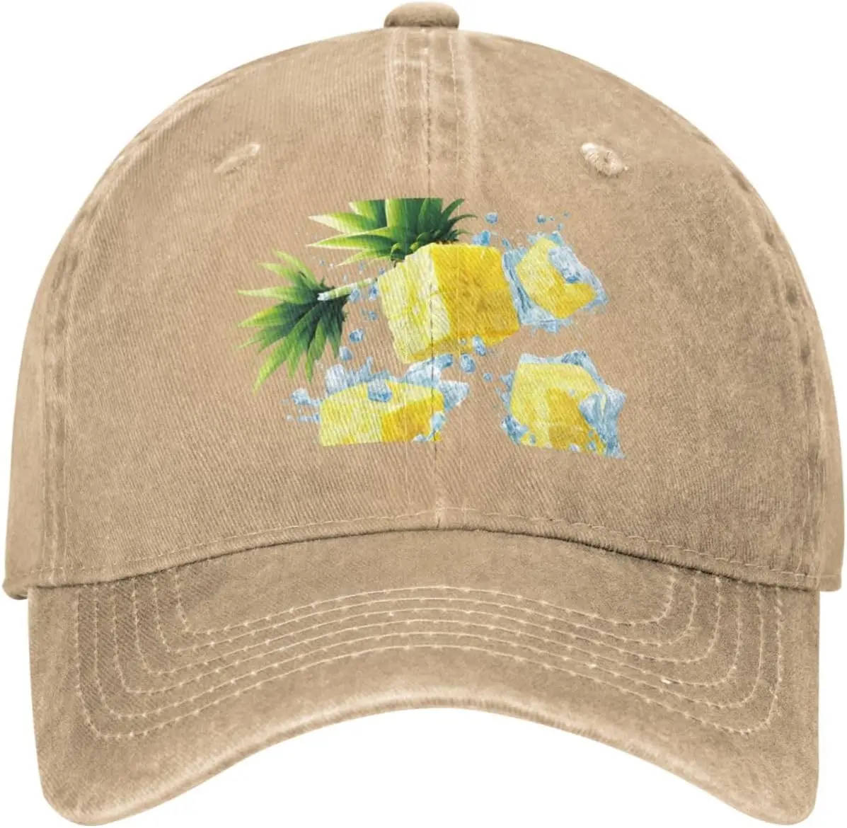 

Black Summer Refreshing Pineapple Ice Printed Washed Cowboy Baseball Cap for Adults - Stylish and Breathable Hat