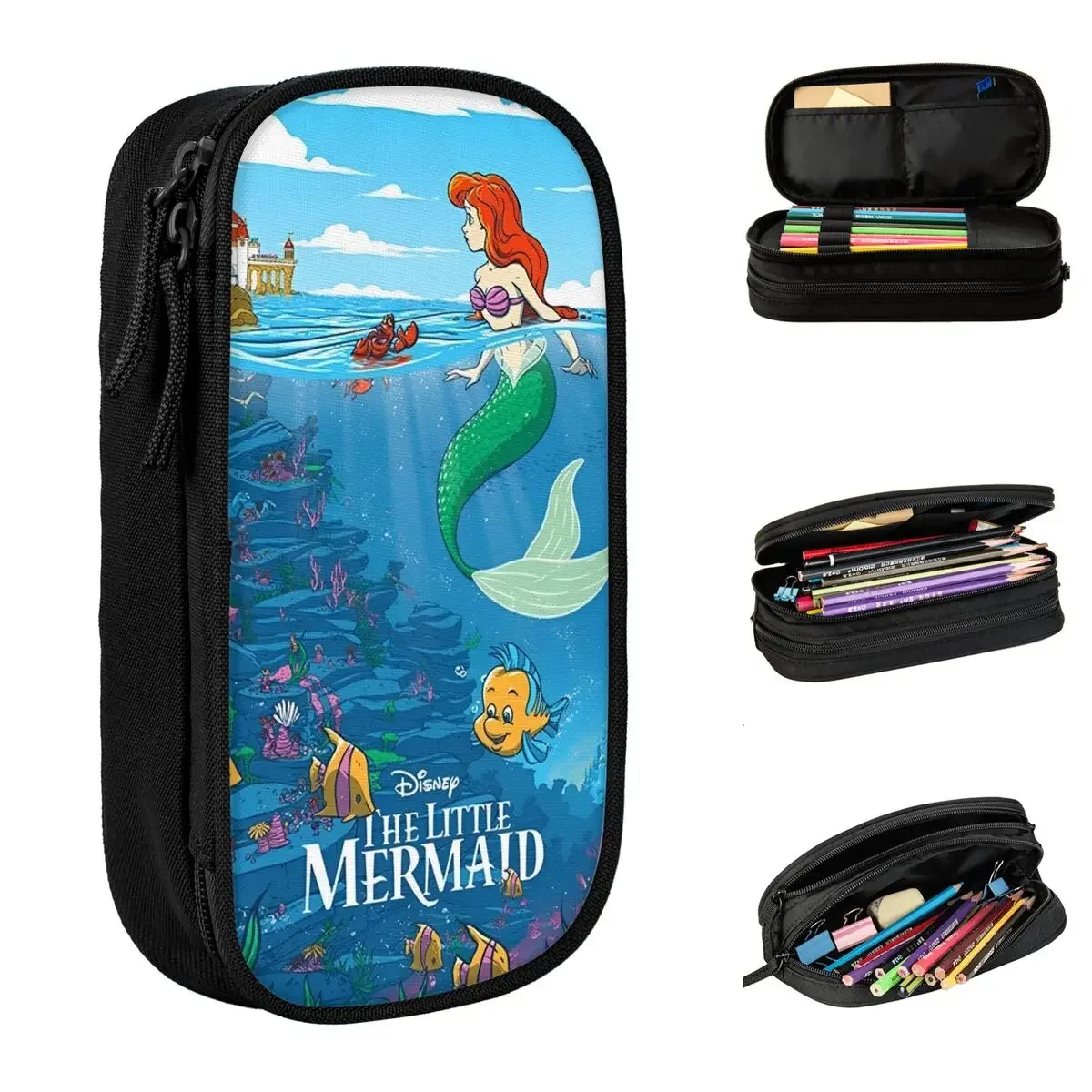 The Little Mermaid Cartoon Pencil Case Ariel Anime Princess Pencilcases Pen Large Storage Bag School Supplies Zipper Stationery