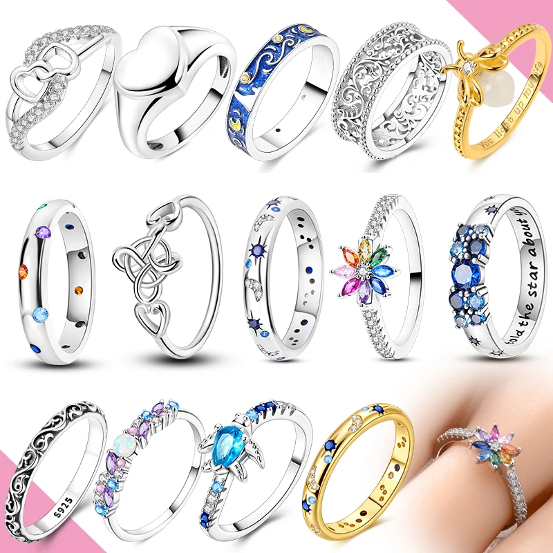 Finger Rings 925 Sterling Silver For Woman Cocktail Ring Star Celtic Knot Heart Unisex Party Jewelry Gift