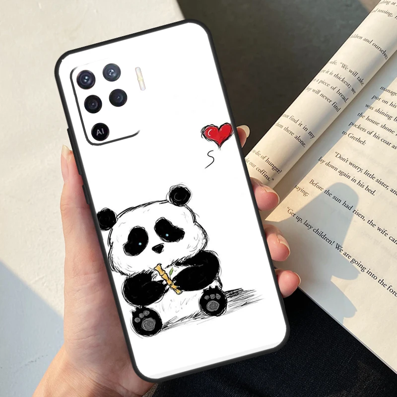 Panda cute Case For Oppo A17 A57 A77 A16 A15 A80 A60 A40 A94 A74 A54 A18 A38 A58 A78 A98 A96 A76 A6 Pro
