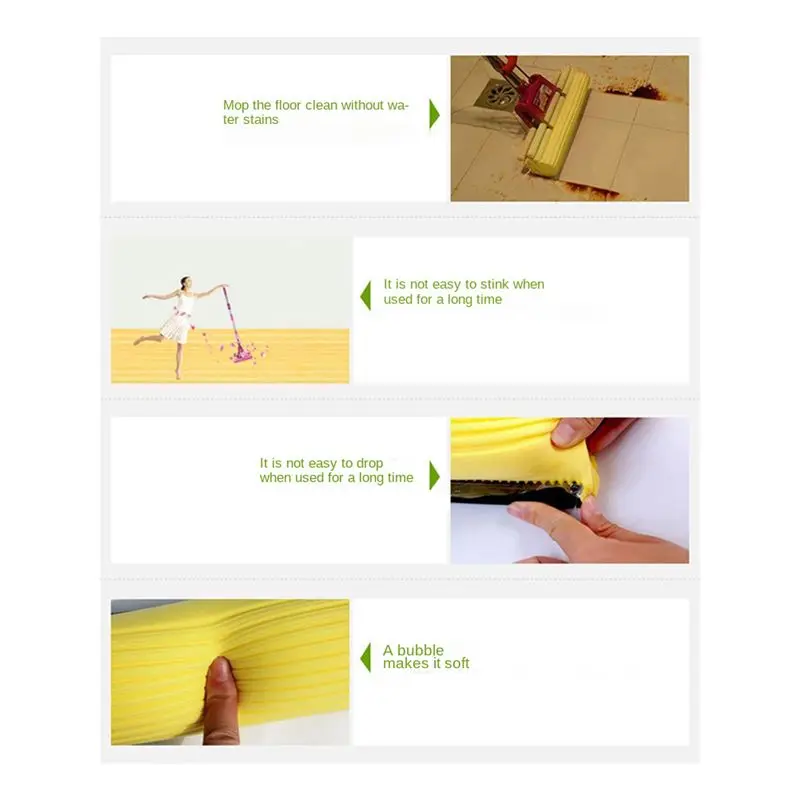 Mop Roller Head Refill Sponge Refills Cleaning Pads Absorbent Replacement Wet Mopping Clothes Spare Parts Eraser 4Pack-New