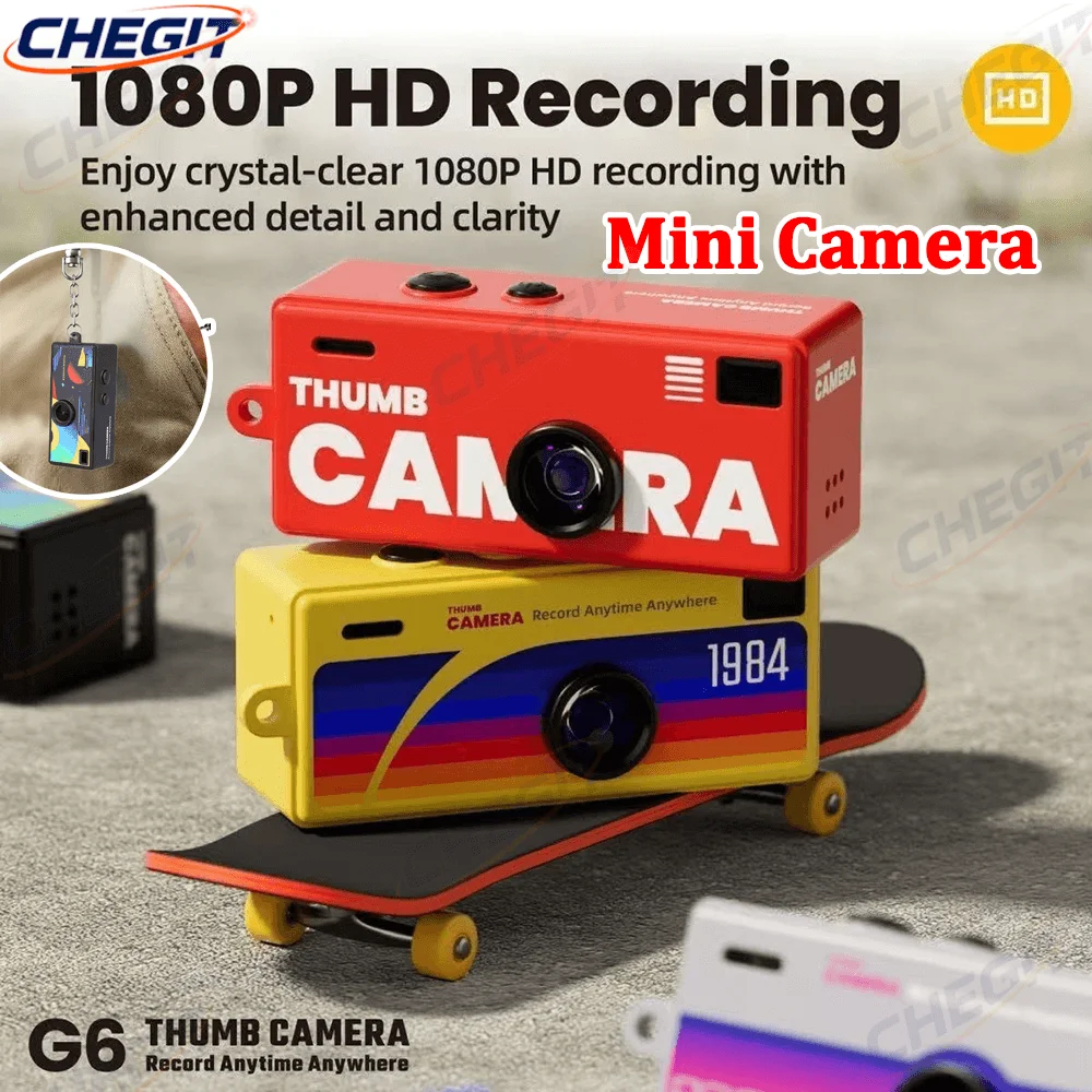 CHEGIT Thumb Keychain Camera 0.96inch Mini Action Camera Retro Support Memory Card 1080P Very Small Camcorder Video Recorder