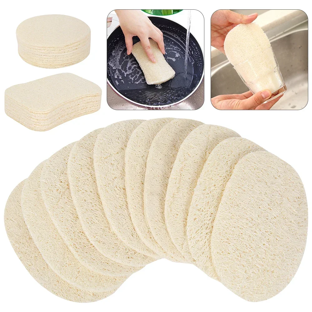 Esponja Natural de Luffa, paño para lavar platos, almohadilla exfoliante de esponja para platos y ollas, almohadilla para cepillos de limpieza de cocina para el hogar, 10 Uds.