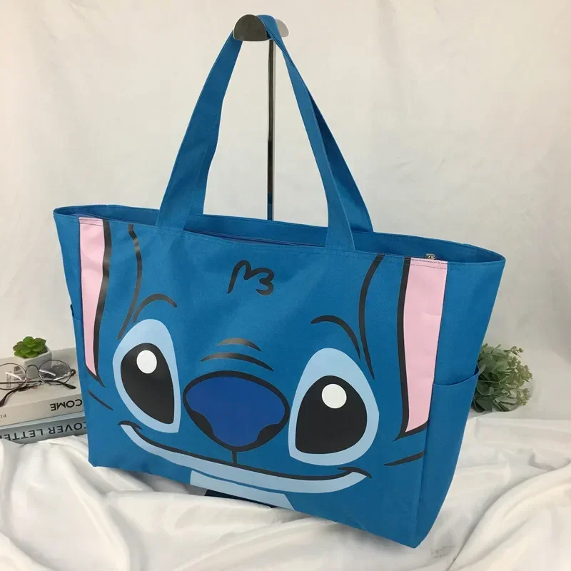 Disney 2023 new Stitch extra large portable shopping bag spliced waterproof foldable cartoon canvas travel bag mommy bag