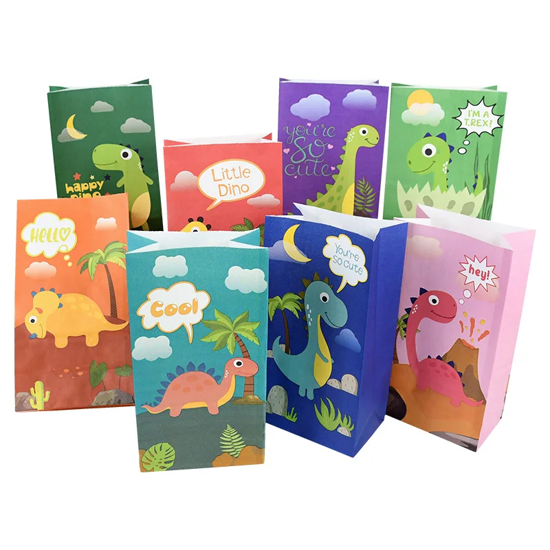 

12Pcs Dinosaur Party Favor Paper Bags Cookies Bags for Dino Birthday Party Candy Treat Paper Bags for Dinosaur Theme Supplies