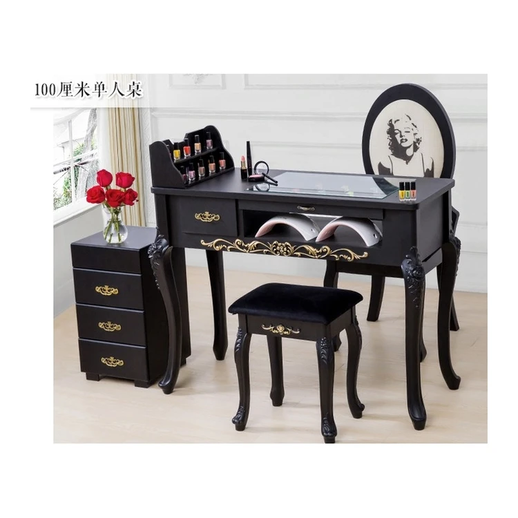 

China Supplier Drawers In The Middle Exquisite Bronze Handle European Antique Black Nail Table