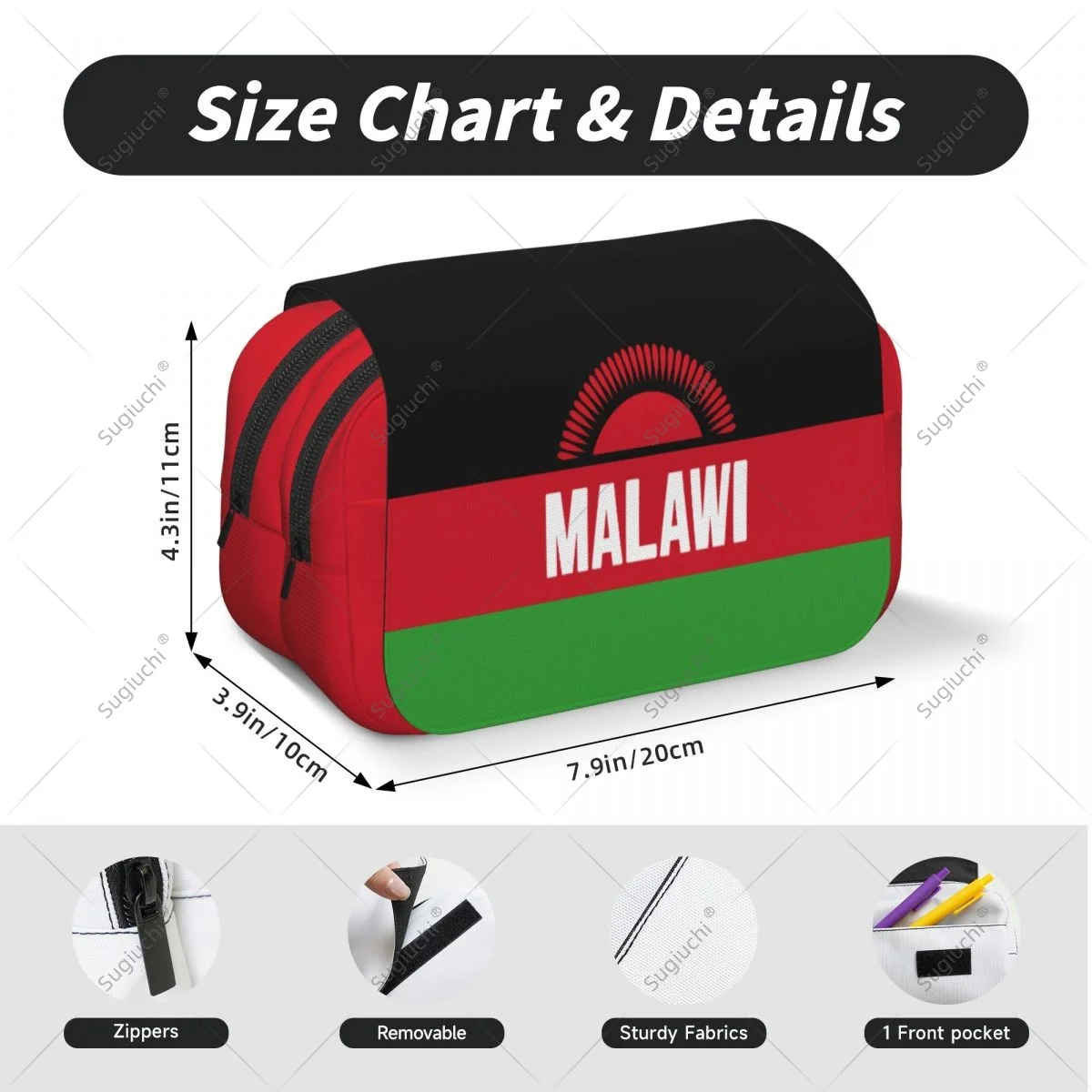 กล่องดินสอ กระเป๋าใส่กรรไกร ลายธงชาติมาลาวี 3 มิติ ผ้าอ็อกซ์ฟอร์ดสองชั้น กล่องเก็บเครื่องเขียน กล่องใส่ปากกา