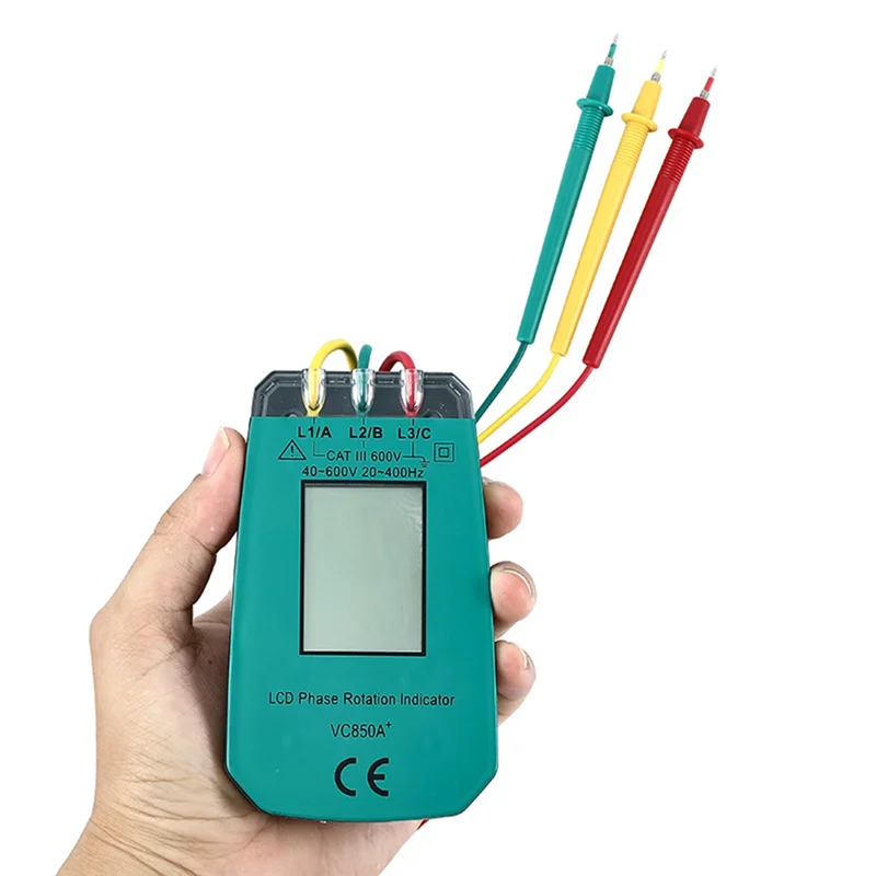 3 Phase Tester Digital Phase Indicator Detector LED Phase Sequence Meter Voltage Tester 40V-600V AC Durable Easy Install-A74P
