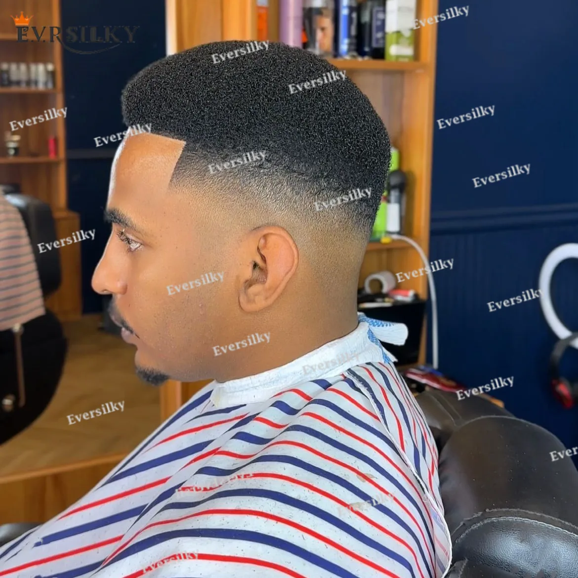 4mm Afro Curly wig Jek Black Durable Full Skin PU Hair 100% Human Hair System Single Knot Black Mens Toupee Capillary prosthesis