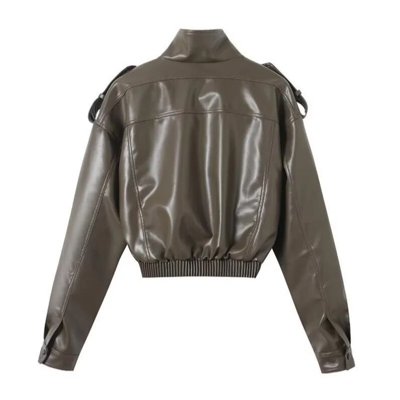 Chic Fashion Faux Leather Jackets for Women Loose Zipper Long Sleeve Female Short Coats 2026 Autumn Lady Casual New Outerwear ﻿