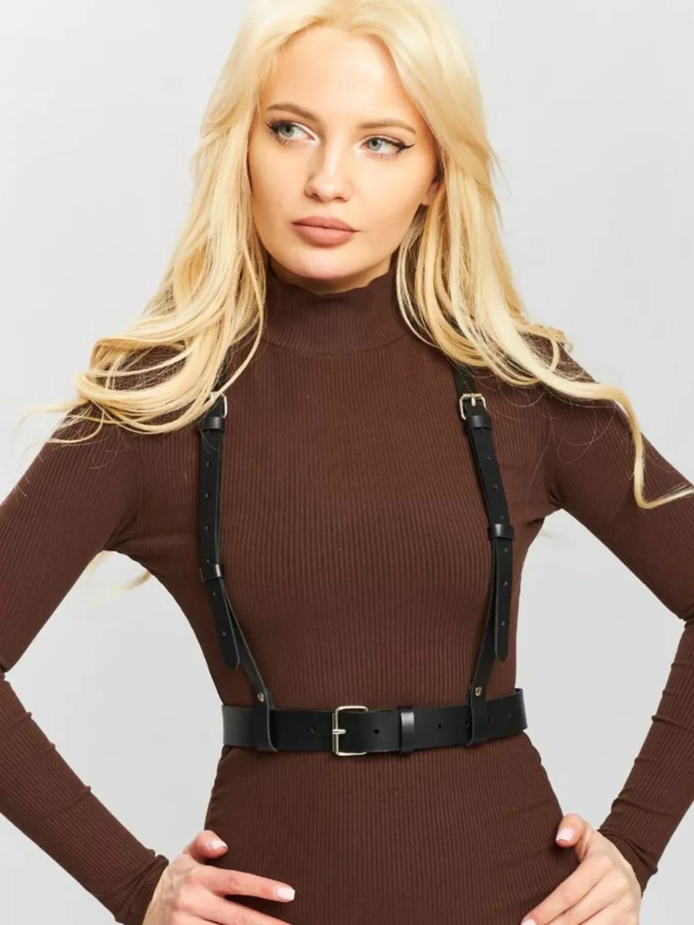 

Черный кожаный пояс-ремень для тела - регулируемые ремни в стиле панк для талии и плеч для женщин, сексуальный модный аксессуар