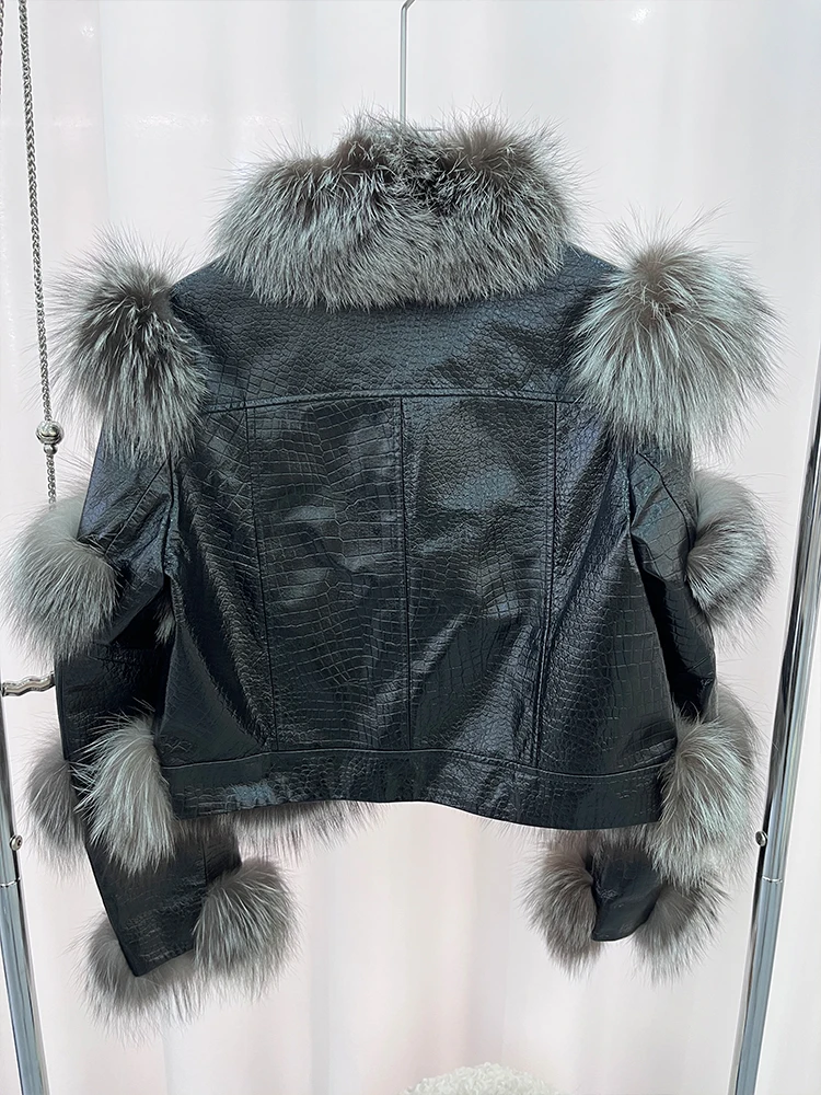 Nieuwe Echte Schapenvacht Leren Jas Natuurlijke Vossenbont Kraag Jas Vrouwen Luxe Winterjas Bovenkleding Dames