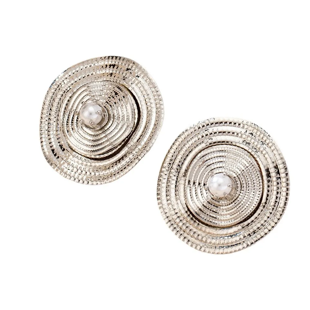 Stud Earrings For Women Geometric Round Imitation Pearl Retro Elegance Ear Accessories OL Holiday Party Fashion Jewelry CE220
