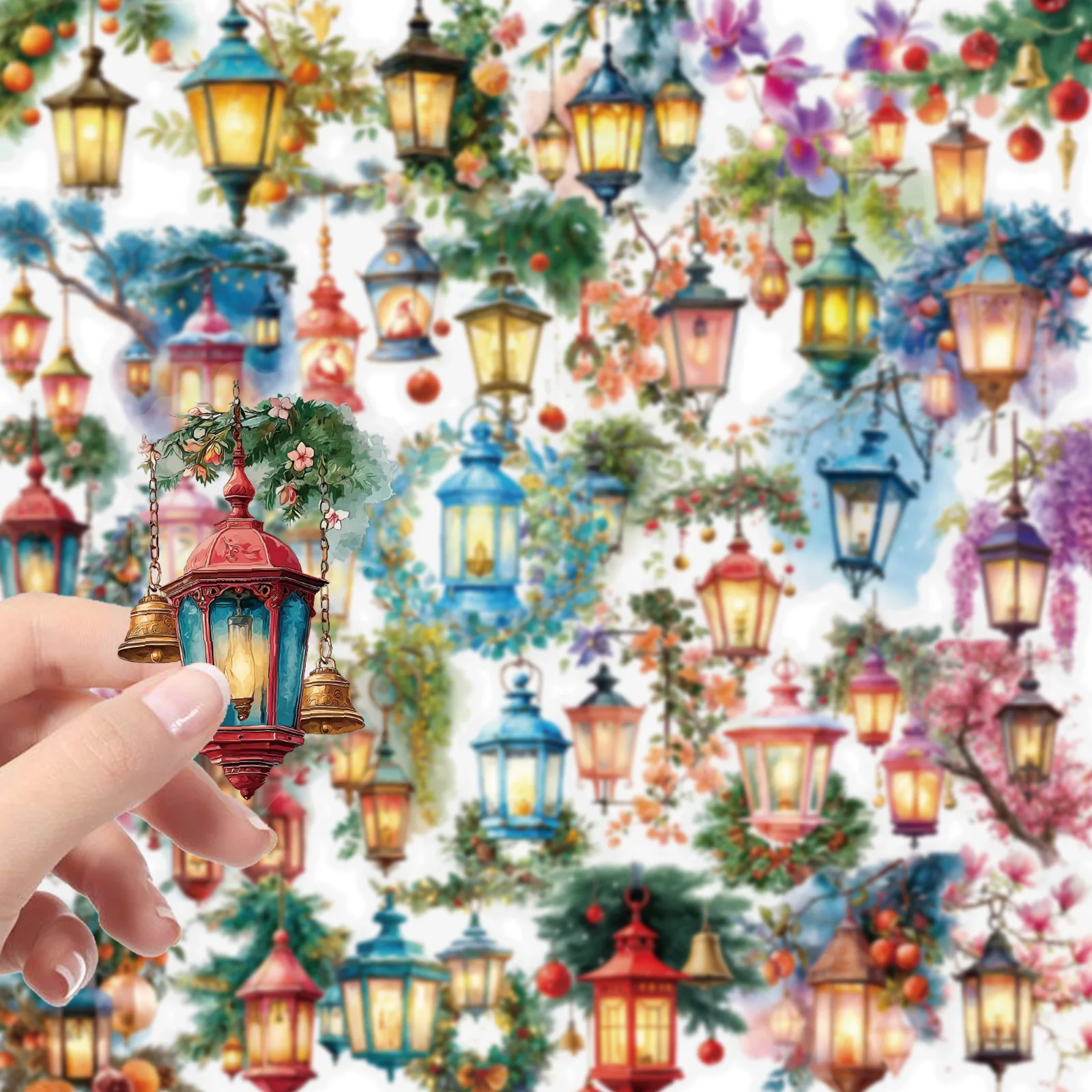 56PCS Luminous Lantern Stickers Transparent PET High-value Exquisite Hand Account Water Cup Waterproof Decorative Stickers