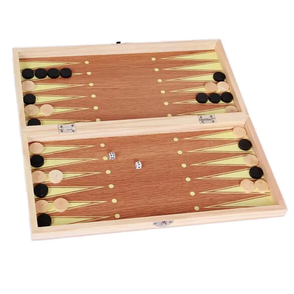 Folding 15.3 Inch Wooden 3-in-1 Chess, Checkers And Backgammon ,