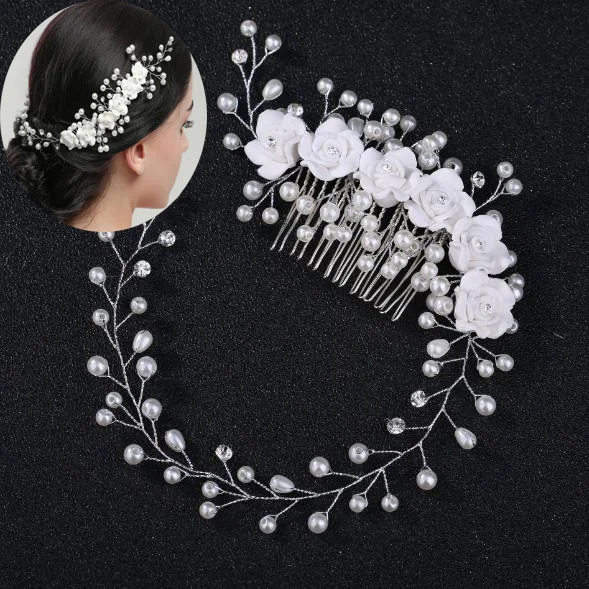 Beautiful Silver Color Hair Comb para Mulheres, Pinos De Cabelo, Noiva Headdress, Jóias Enfeites, Acessórios De Vestido De Casamento, Pérola, Nupcial